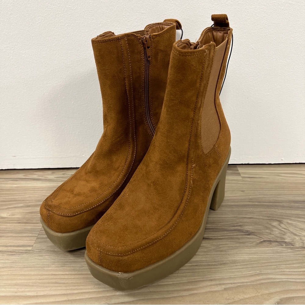 Lane Bryant Tan Suede Platform Chelsea Ankle Boots